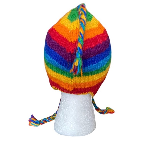 One World is Enough Fleece Lined Hand Knitted Wool Rainbow Earflap Hat FairTrade main image 10
